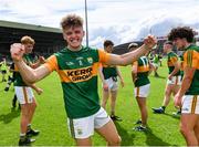 11 July 2021; William Shine of Kerry celebrates after his side's victory in the 2020 Electric Ireland GAA Football All-Ireland Minor Championship Semi-Final match between Roscommon and Kerry at LIT Gaelic Grounds in Limerick. Photo by Piaras Ó Mídheach/Sportsfile