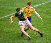 11 July 2021; Jordan Kissane of Kerry in action against Colm Neary of Roscommon during the 2020 Electric Ireland GAA Football All-Ireland Minor Championship Semi-Final match between Roscommon and Kerry at LIT Gaelic Grounds in Limerick. Photo by Piaras Ó Mídheach/Sportsfile