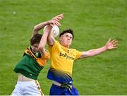 11 July 2021; Eoin Ward of Roscommon in action against Keith Evans of Kerry during the 2020 Electric Ireland GAA Football All-Ireland Minor Championship Semi-Final match between Roscommon and Kerry at LIT Gaelic Grounds in Limerick. Photo by Piaras Ó Mídheach/Sportsfile