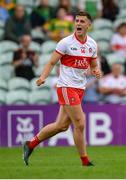11 July 2021; Shane McGuigan of Derry celebrates after scoring a point during the Ulster GAA Football Senior Championship Quarter-Final match between Derry and Donegal at Páirc MacCumhaill in Ballybofey, Donegal. Photo by Stephen McCarthy/Sportsfile