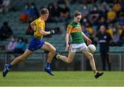 11 July 2021; Keith Evans of Kerry in action against Shane Walsh of Roscommon during the 2020 Electric Ireland GAA Football All-Ireland Minor Championship Semi-Final match between Roscommon and Kerry at LIT Gaelic Grounds in Limerick. Photo by Piaras Ó Mídheach/Sportsfile