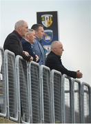 11 July 2021; BBC Sport Northern Ireland analysts, from left, Mickey Harte, Martin McHugh, Oisin McConville and Mark Sidebottom watch on during the Ulster GAA Football Senior Championship Quarter-Final match between Derry and Donegal at Páirc MacCumhaill in Ballybofey, Donegal. Photo by Stephen McCarthy/Sportsfile