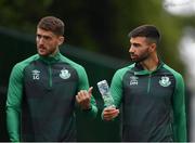 12 July 2021; Lee Grace, left, and Danny Mandroiu arrive before a Shamrock Rovers training session at Roadstone Group Sports Club in Dublin. Photo by Seb Daly/Sportsfile