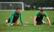 12 July 2021; Graham Burke, left, and Ronan Finn during a Shamrock Rovers training session at Roadstone Group Sports Club in Dublin. Photo by Seb Daly/Sportsfile