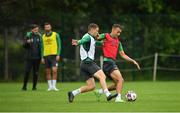 12 July 2021; Graham Burke, right, Max Murphy during a Shamrock Rovers training session at Roadstone Group Sports Club in Dublin. Photo by Seb Daly/Sportsfile