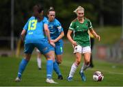10 July 2021; Éabha O’Mahony of Cork City in action against Kerri Letmon and Aoife Brophy, 13, of DLR Waves during the SSE Airtricity Women's National League match between DLR Waves and Cork City at UCD Bowl in Belfield, Dublin. Photo by Ben McShane/Sportsfile