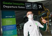 12 July 2021; Team Ireland gymnast Rhys McClenaghan at Dublin Airport on his departure for the Tokyo 2020 Olympic Games. Photo by Ramsey Cardy/Sportsfile