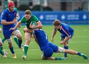 13 July 2021; Cathal Forde of Ireland is tackled by Matthias Haddad Victor of France during the U20 Six Nations Rugby Championship match between Ireland and France at Cardiff Arms Park in Cardiff, Wales. Photo by Mark Lewis/Sportsfile