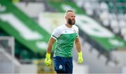 13 July 2021; Shamrock Rovers goalkeeper Alan Mannus warms up before the UEFA Champions League first qualifying round second leg match between Shamrock Rovers and Slovan Bratislava at Tallaght Stadium in Dublin. Photo by Stephen McCarthy/Sportsfile