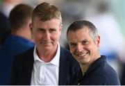 13 July 2021; Republic of Ireland U21 manager Jim Crawford, right, and Republic of Ireland manager Stephen Kenny during the UEFA Champions League first qualifying round second leg match between Shamrock Rovers and Slovan Bratislava at Tallaght Stadium in Dublin. Photo by Stephen McCarthy/Sportsfile