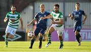 13 July 2021; Joeri de Kamps of Slovan Bratislava in action against Roberto Lopes of Shamrock Rovers during the UEFA Champions League first qualifying round second leg match between Shamrock Rovers and Slovan Bratislava at Tallaght Stadium in Dublin. Photo by Stephen McCarthy/Sportsfile