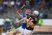 13 July 2021; Jamie Young of Kilkenny in action against James Duggan of Laois during the Leinster U20 Hurling Championship Quarter-Final match between Kilkenny and Laois at UPMC Nowlan Park in Kilkenny. Photo by Sam Barnes/Sportsfile