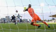 13 July 2021; Shamrock Rovers goalkeeper Alan Mannus saves a header from Alen Mustafic of Slovan Bratislava during the UEFA Champions League first qualifying round second leg match between Shamrock Rovers and Slovan Bratislava at Tallaght Stadium in Dublin. Photo by Stephen McCarthy/Sportsfile