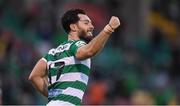 13 July 2021; Richie Towell of Shamrock Rovers celebrates after scoring his side's second goal during the UEFA Champions League first qualifying round second leg match between Shamrock Rovers and Slovan Bratislava at Tallaght Stadium in Dublin. Photo by Stephen McCarthy/Sportsfile