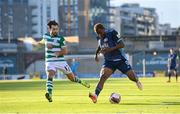 13 July 2021; Ezekiel Henty of Slovan Bratislava in action against Richie Towell of Shamrock Rovers during the UEFA Champions League first qualifying round second leg match between Shamrock Rovers and Slovan Bratislava at Tallaght Stadium in Dublin. Photo by Stephen McCarthy/Sportsfile