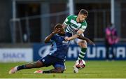 13 July 2021; Ezekiel Henty of Slovan Bratislava in action against Lee Grace of Shamrock Rovers during the UEFA Champions League first qualifying round second leg match between Shamrock Rovers and Slovan Bratislava at Tallaght Stadium in Dublin. Photo by Stephen McCarthy/Sportsfile