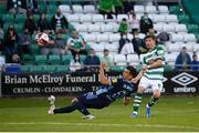 13 July 2021; Ronan Finn of Shamrock Rovers has a shot on goal during the UEFA Champions League first qualifying round second leg match between Shamrock Rovers and Slovan Bratislava at Tallaght Stadium in Dublin. Photo by Stephen McCarthy/Sportsfile