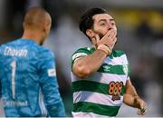 13 July 2021; Richie Towell of Shamrock Rovers celebrates after scoring his side's second goal during the UEFA Champions League first qualifying round second leg match between Shamrock Rovers and Slovan Bratislava at Tallaght Stadium in Dublin. Photo by Stephen McCarthy/Sportsfile