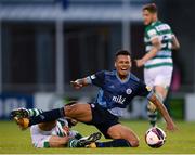 13 July 2021; Rafael Ratão of Slovan Bratislava in action against Roberto Lopes of Shamrock Rovers during the UEFA Champions League first qualifying round second leg match between Shamrock Rovers and Slovan Bratislava at Tallaght Stadium in Dublin. Photo by Stephen McCarthy/Sportsfile