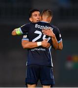 13 July 2021; Vernon De Marco and Vasil Bozhikov of Slovan Bratislava following the UEFA Champions League first qualifying round second leg match between Shamrock Rovers and Slovan Bratislava at Tallaght Stadium in Dublin. Photo by Stephen McCarthy/Sportsfile