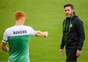 13 July 2021; Shamrock Rovers manager Stephen Bradley and Rory Gaffney before the UEFA Champions League first qualifying round second leg match between Shamrock Rovers and Slovan Bratislava at Tallaght Stadium in Dublin. Photo by Stephen McCarthy/Sportsfile