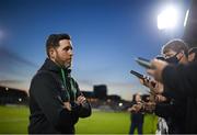 13 July 2021; Shamrock Rovers manager Stephen Bradley speaks to media following the UEFA Champions League first qualifying round second leg match between Shamrock Rovers and Slovan Bratislava at Tallaght Stadium in Dublin. Photo by Stephen McCarthy/Sportsfile