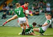 10 July 2021; John O'Rourke of Cork scores his side's first goal despite the attention of Limerick players, from left, Gordon Brown, Michael Donovan and Donal O'Sullivan of Limerick during the Munster GAA Football Senior Championship Semi-Final match between Limerick and Cork at the LIT Gaelic Grounds in Limerick. Photo by Harry Murphy/Sportsfile