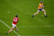 14 July 2021; Adam Walsh of Cork shoots to score his side's fifth goal during the 2021 Electric Ireland Munster GAA Hurling Minor Championship Quarter-Final match between Clare and Cork at Semple Stadium in Thurles, Tipperary. Photo by Eóin Noonan/Sportsfile