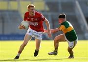 15 July 2021; Jack Cahalane of Cork in action against Owen Fitzgerald of Kerry during the EirGrid Munster GAA Football U20 Championship Semi-Final match between Kerry and Cork at Páirc Uí Chaoimh in Cork. Photo by Matt Browne/Sportsfile