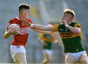 15 July 2021; David Buckley of Cork in action against Darragh Lyne of Kerry during the EirGrid Munster GAA Football U20 Championship Semi-Final match between Kerry and Cork at Páirc Uí Chaoimh in Cork. Photo by Matt Browne/Sportsfile
