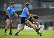 15 July 2021; Niall Smullen of Meath in action against Luke Swan, left, and Adam Fearon of Dublin during the EirGrid Leinster GAA Football U20 Championship Semi-Final match between Meath and Dublin at Páirc Tailteann in Navan, Meath. Photo by Sam Barnes/Sportsfile