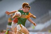 15 July 2021; Jack Kennelly of Kerry in action against Diarmaid Phelan of Cork during the EirGrid Munster GAA Football U20 Championship Semi-Final match between Kerry and Cork at Páirc Uí Chaoimh in Cork. Photo by Matt Browne/Sportsfile