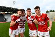 15 July 2021; Cork players from left Darragh Cashman, Gavin Creedon, Neill Lordan and Conor McGoldrick celebrate after the EirGrid Munster GAA Football U20 Championship Semi-Final match between Kerry and Cork at Páirc Uí Chaoimh in Cork. Photo by Matt Browne/Sportsfile