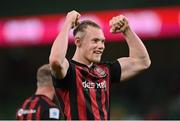 15 July 2021; Ciarán Kelly of Bohemians celebrates after his side's victory over Stjarnan in their UEFA Europa Conference League first qualifying round second leg match at the Aviva Stadium in Dublin. Photo by Seb Daly/Sportsfile