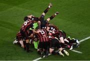 15 July 2021; Bohemians players celebrate their second goal during the UEFA Europa Conference League first qualifying round second leg match between Bohemians and Stjarnan at the Aviva Stadium in Dublin. Photo by Ben McShane/Sportsfile