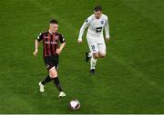 15 July 2021; Andy Lyons of Bohemians and Hilmar Arni Halldorsson of Stjarnan during the UEFA Europa Conference League first qualifying round second leg match between Bohemians and Stjarnan at the Aviva Stadium in Dublin. Photo by Ben McShane/Sportsfile