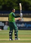 16 July 2021; Quinton de Kock of South Africa ackowledges the crowd after bringing up his century during the 3rd Dafanews Cup Series One Day International match between Ireland and South Africa at The Village in Malahide, Dublin. Photo by Seb Daly/Sportsfile