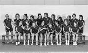 29 June 2021; (EDITOR'S NOTE; Image has been converted to black & white) Team Ireland players, back from left, Chloe Watkins, Michelle Carey, Sarah Torrans, Liz Murphy, Hannah McLoughlin, Zara Malseed, Deirdre Duke, Lena Tice, Sarah Hawkshaw, Sarah McAuley and Lizzie Holden with, front, from left, Shirley McCay, Nicci Daly, Ayeisha McFerran, Anna O'Flanagan, Katie Mullan, Roisin Upton, Hannah Matthews and Naomi Carroll during a Tokyo 2020 Team Ireland Announcement for Hockey in the Sport Ireland Institute at the Sport Ireland Campus in Dublin. Photo by Brendan Moran/Sportsfile