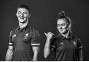 2 July 2021; (EDITOR'S NOTE; Image has been converted to black & white) Rhys McClenaghan and Meg Ryan during a Tokyo 2020 Team Ireland Announcement for Gymnastics at the Sport Ireland Campus in Dublin. Photo by David Fitzgerald/Sportsfile