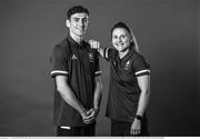 29 June 2021; (EDITOR'S NOTE; Image has been converted to black & white) Boxers and brother and sister Aidan and Michaela Walsh during a Tokyo 2020 Team Ireland Announcement for Boxing in the Sport Ireland Institute at the Sport Ireland Campus in Dublin.  Photo by Brendan Moran/Sportsfile