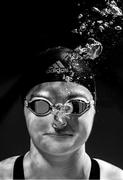7 July 2021; (EDITOR'S NOTE; Image has been converted to black & white) Swimmer Mona McSharry during a Tokyo Team Ireland Announcement for Swimming at the Sport Ireland Institute at the Sport Ireland Campus in Dublin. Photo by Seb Daly/Sportsfile
