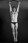 6 July 2021; (EDITOR'S NOTE; Image has been rotated from it's original orientation and converted to black and white) Diver Oliver Dingley during a Tokyo 2020 Team Ireland Announcement for Diving at the Sport Ireland Campus in Dublin. Photo by Seb Daly/Sportsfile