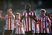 16 July 2021; Junior Ogedi-Uzokwe of Derry City celebrates after scoring his side's second goal during the SSE Airtricity League Premier Division match between Derry City and Shamrock Rovers at the Ryan McBride Brandywell Stadium in Derry. Photo by David Fitzgerald/Sportsfile