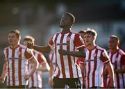 16 July 2021; Junior Ogedi-Uzokwe of Derry City celebrates after scoring his side's second goal during the SSE Airtricity League Premier Division match between Derry City and Shamrock Rovers at the Ryan McBride Brandywell Stadium in Derry. Photo by David Fitzgerald/Sportsfile