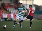 16 July 2021; Ronan Finn of Shamrock Rovers in action against Daniel Lafferty of Derry City during the SSE Airtricity League Premier Division match between Derry City and Shamrock Rovers at the Ryan McBride Brandywell Stadium in Derry. Photo by David Fitzgerald/Sportsfile