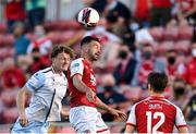 16 July 2021; Robbie Benson of St Patrick's Athletic in action against Daniel O'Reilly of Drogheda United during the SSE Airtricity League Premier Division match between St Patrick's Athletic and Drogheda United at Richmond Park in Dublin.  Photo by Piaras Ó Mídheach/Sportsfile
