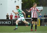 16 July 2021; Rory Gaffney of Shamrock Rovers celebrates after scoring his side's third goal during the SSE Airtricity League Premier Division match between Derry City and Shamrock Rovers at the Ryan McBride Brandywell Stadium in Derry. Photo by David Fitzgerald/Sportsfile