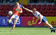 17 July 2021; Rian O'Neill of Armagh in action against Kieran Duffy of Monaghan during the Ulster GAA Football Senior Championship Semi-Final match between Armagh and Monaghan at Páirc Esler in Newry, Down. Photo by Sam Barnes/Sportsfile