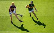 17 July 2021; Niall Mitchell of Westmeath shoots to score his side's first goal despite the attention of Tomás O'Connor of Kerry during the Joe McDonagh Cup Final match between Westmeath and Kerry at Croke Park in Dublin. Photo by Stephen McCarthy/Sportsfile