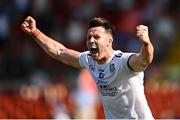 17 July 2021; Dessie Ward of Monaghan celebrates at the final whistle of the Ulster GAA Football Senior Championship Semi-Final match between Armagh and Monaghan at Páirc Esler in Newry, Down. Photo by Ramsey Cardy/Sportsfile